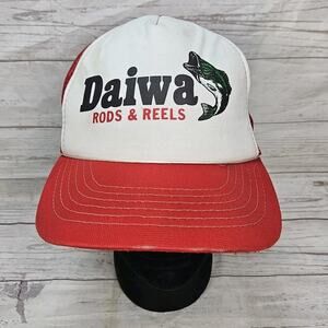 Daiwa Fishing Rods & Reels Mesh Truckers Hat Cap SnapBack Red White Dingy